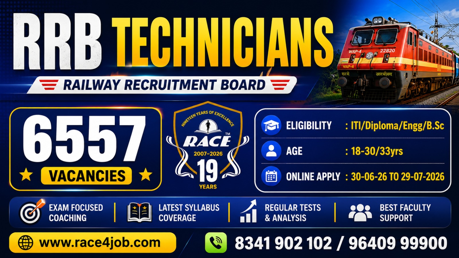 RRB Technician 2026 Notification Out Now(6557 Grade 1 & 3 Posts), Apply from 30 June