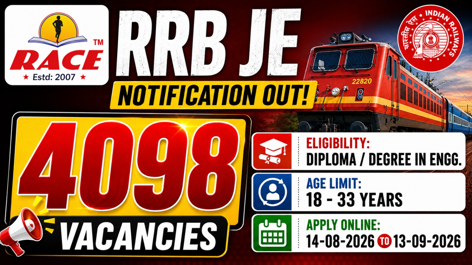 RRB JE Recruitment 2026 Notification Released for 4098 Vacancies